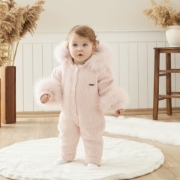 Picture of Pink Sleeve Furry Jumpsuit: Safe, Cozy Knitwear with Fur Collar, Ideal for Daily Wear
