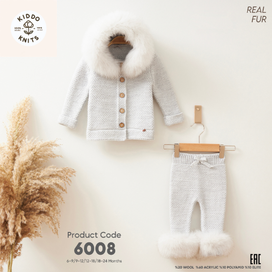 Picture of Grey Furry Double Knitwear Suit: Safe and Cozy for Babies, with Detachable Fur Hood