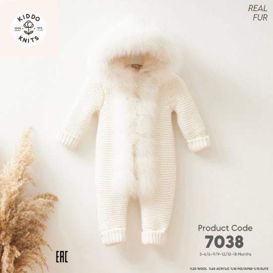 Picture of Sleeve Furry Jumpsuit in Ecru: Cozy Woolly Knitwear for Babies