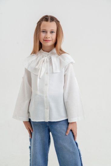 Picture of CEMIX Girl Cotton Shirt in White and Orange
