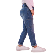 Picture of G-SERKO-blue denim jeans with cargo-style pockets.