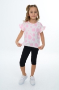 Picture of ToonToy Pink Polka Flutter Sleeve Top and Capri Set