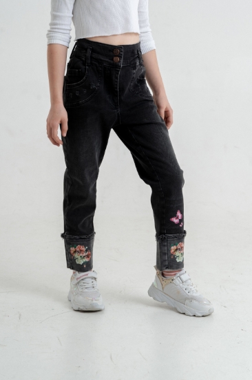 Picture of CEMIX Kız Çocuk Siyah Çiçek Süslemeli Kot Pantolon 